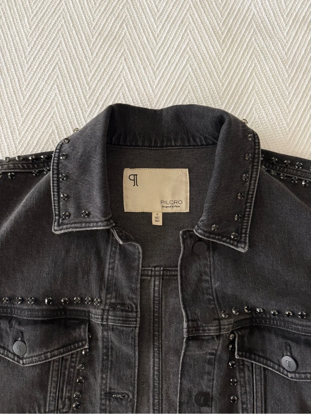 Pilcro by Anthropologie Black Studded Cropped Denim Jacket